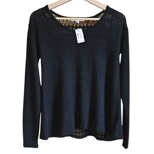 NEW! Aeropostale Women's Crochet Back Long Sleeve Shirt Black Small